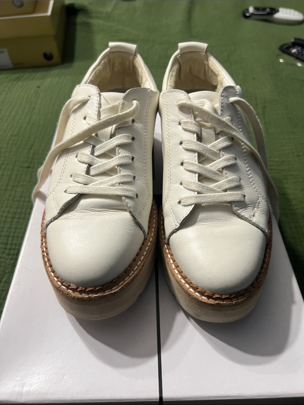 Dolce Vita Cream Leather Platform Sneakers with Tan Trim